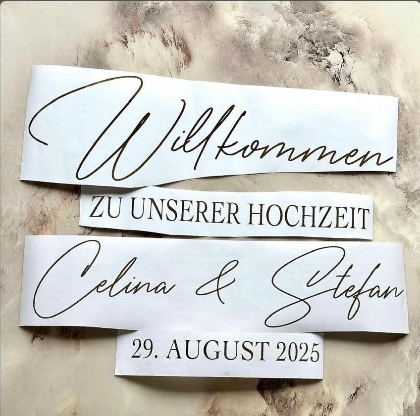 Personalisierbarer Sticker | Schriftzüge | für Hochzeiten, Events, Geburtstage | Aufkleber | Vinyl | Individueller Schriftzug | Deko