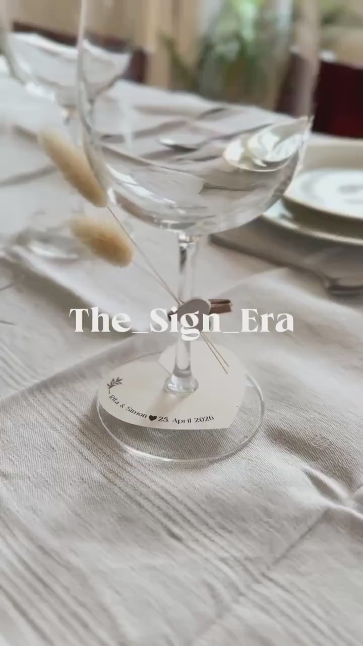 Personalisierbares Namensschild für Weinglas | für Hochzeiten, Events, Geburtstage | Individueller Schriftzug | Deko